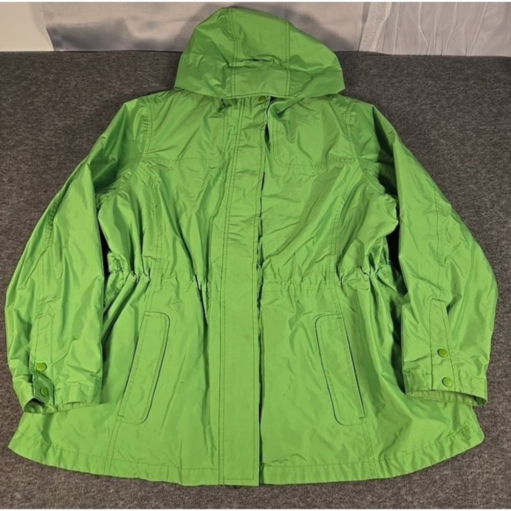 L.L. Bean Rain Jacket Women 2X Green H2OFF Hooded Utility Parka 287473